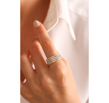14 Ayar Beyaz/Sarı Altın Swarovski Taşlı Yüzük